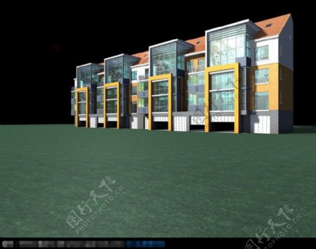 经济连排建筑模型3d渲染图