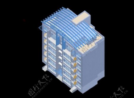 蓝色建筑模型3d设计