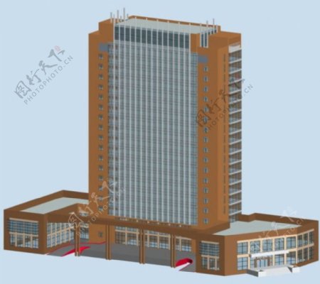 褐色高层公建建筑3D模型
