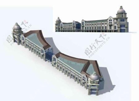 欧式商业中心建筑群3D模型设计