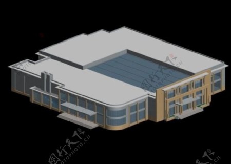 现代学校方形建筑群3D模型设计