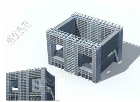 口形时尚多层公建建筑3D模型