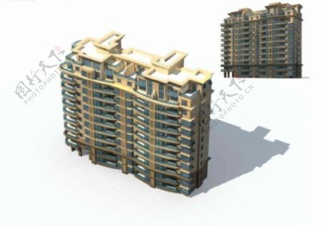时尚现代高层住宅楼3D模型素材