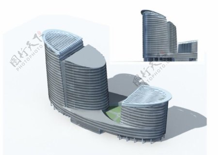 商业大厦高层建筑群3D模型图