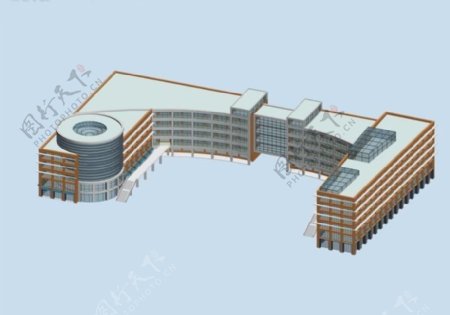 现代多层学校建筑群3D模型设计