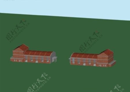 现代红顶厂房建筑3D模型图