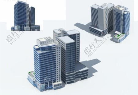 唯美风格高层公共建筑3D立体模型