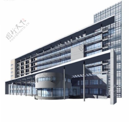 现代中心圆弧式商业大厦3D模型设计