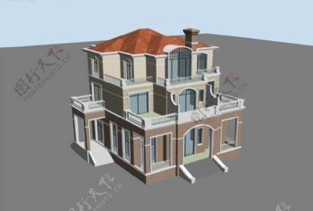 欧式豪华多层别墅建筑群3D模型设计