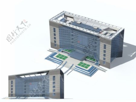 长方形时尚多层公建建筑3D模型