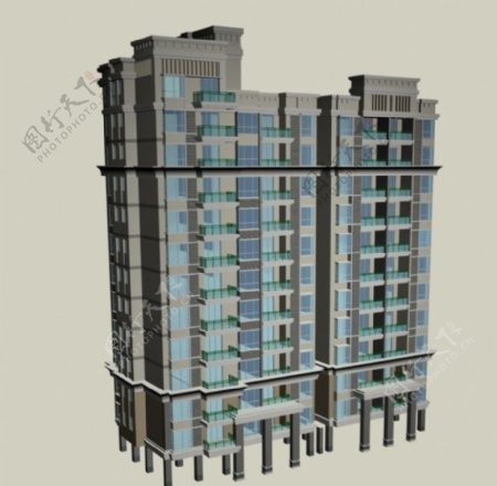 带车库小高层住宅建筑3D模型