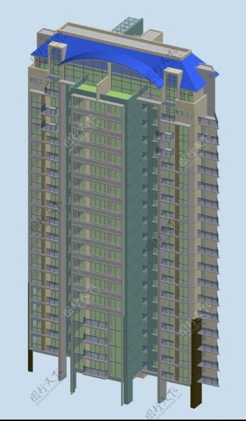 拱形屋顶高层住宅建筑3D模型