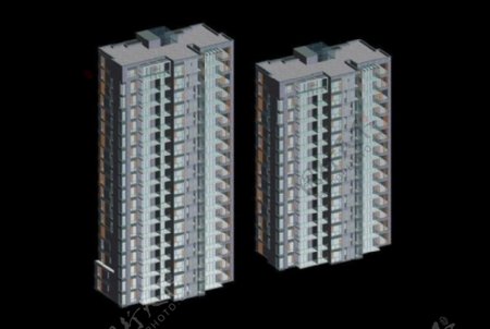 两独栋高层塔式住宅楼模型