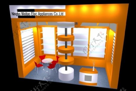 橙色简洁展厅效果图3D模板