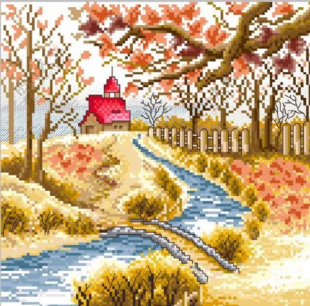 韩国风景之秋十字绣图片