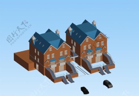 双拼别墅3d模型图片