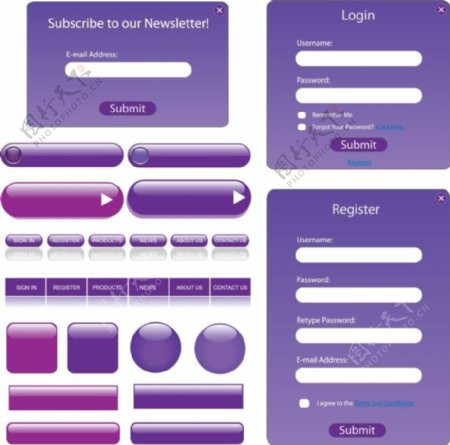 紫色主题网站装饰元素矢量图