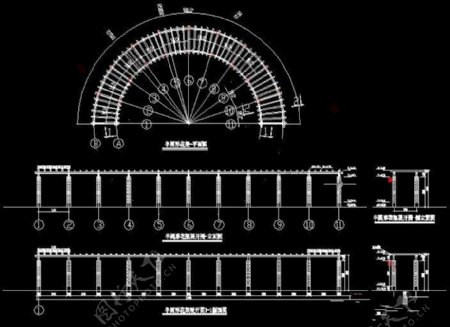 木制半圆形花架施工图