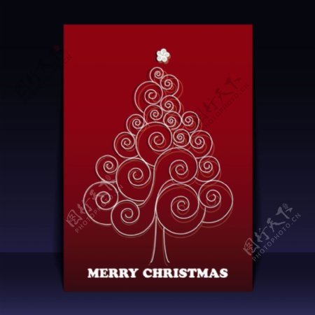 矢量抽象圣诞树线条卡片背景