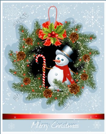雪人花环圣诞背景图片