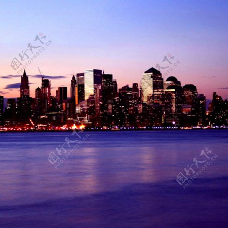 海边城市夕阳景素材