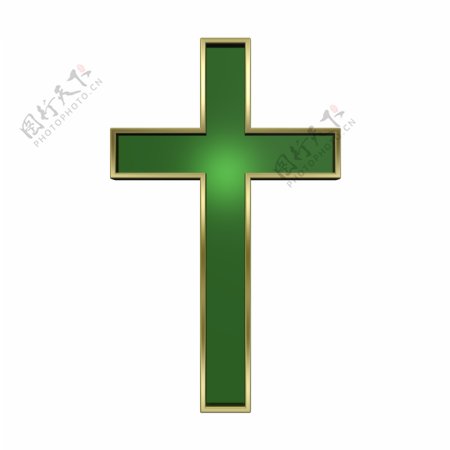 绿色与金框基督教的十字架的白色隔离