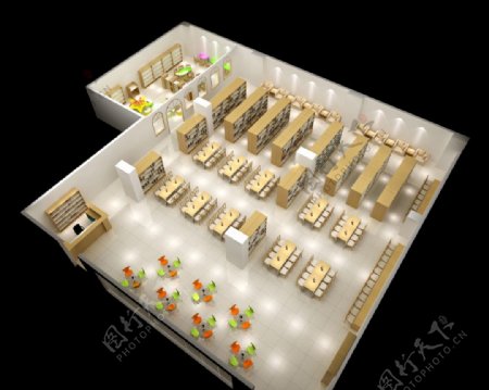 家具行业图书馆3D室内模型效果图