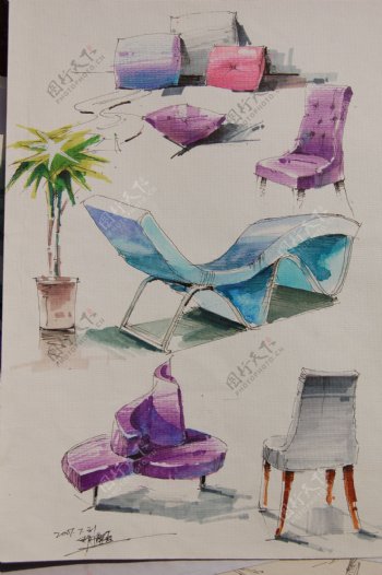 沙发椅子手绘图片素材