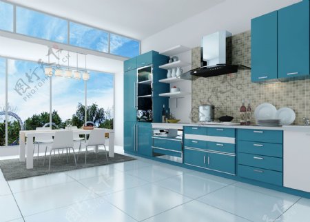蓝色高清厨房图片