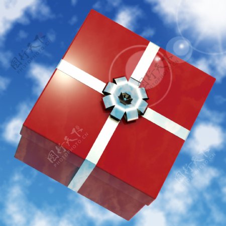 红色礼盒与女孩的生日背景天空