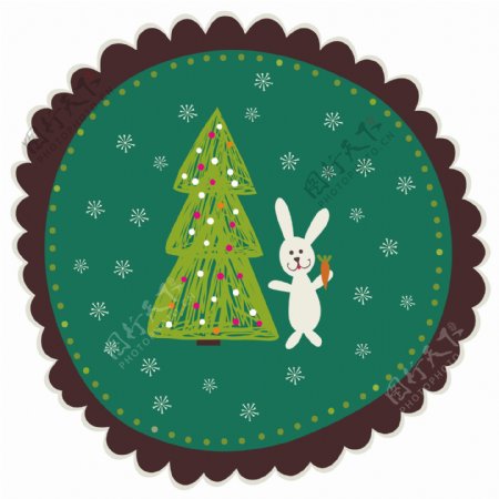 兔控股胡萝卜近圆框的圣诞树圣诞卡