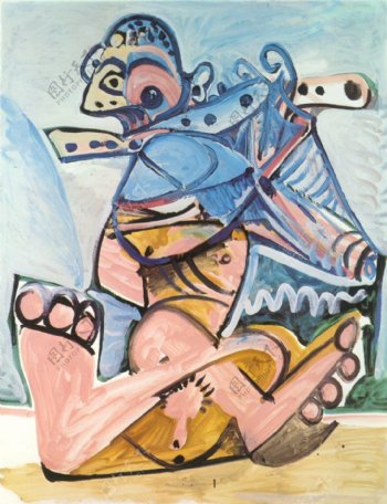 1971Hommeassisjouantdelafl鏉西班牙画家巴勃罗毕加索抽象油画人物人体油画装饰画