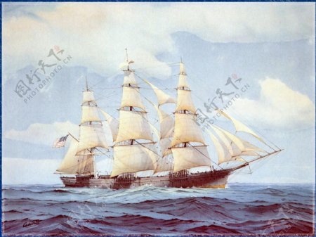 海洋三桅帆船