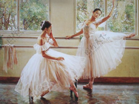 双人跳舞油画