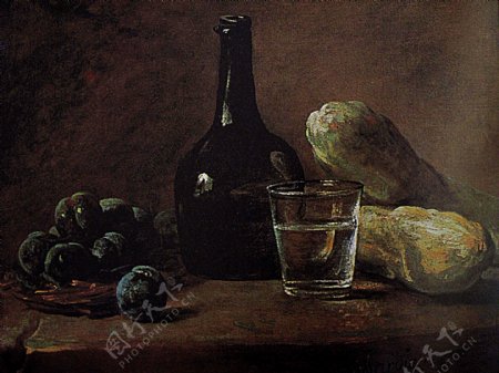 南瓜酒瓶油画