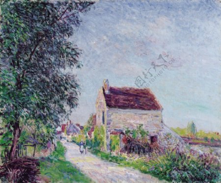 AlfredSisleyTheVillageofSablons1885法国画家阿尔弗莱德西斯莱alfredsisley印象派自然风景天空油画装饰画