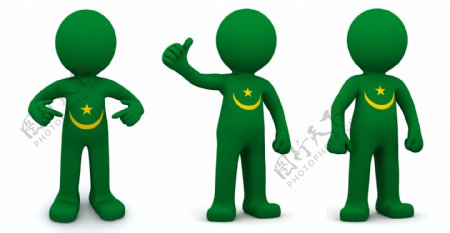3D人物质感与毛里塔尼亚国旗