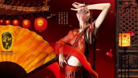 中国风海报设计扇子美女psd素材