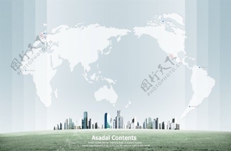 韩版高清世界地图下的城市PSD下载