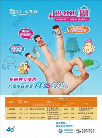 中国移动广电网络合家套餐光网宽带海报