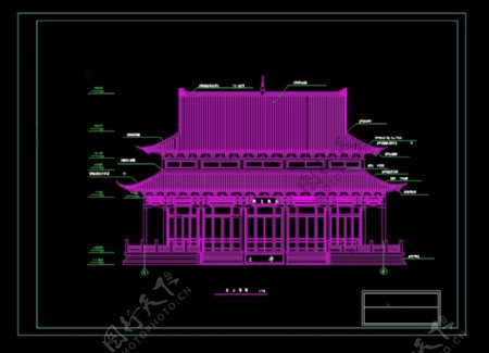 少林寺大雄宝殿正立面cad建筑图纸