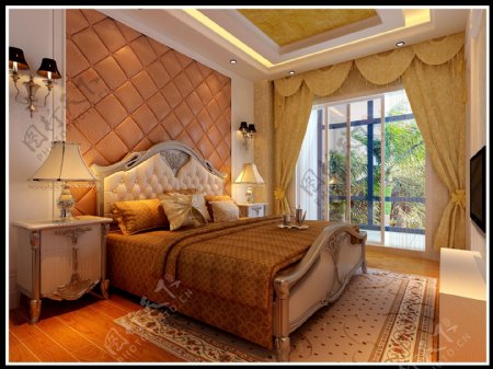 室内卧室欧式暖色床头设计