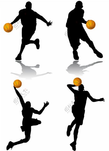 篮球运动人物剪影矢量图