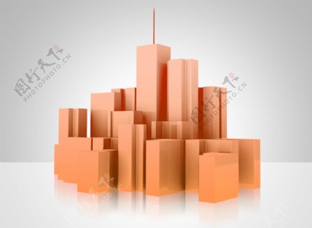 橙色3D建筑模型高清桌面壁纸概念背景