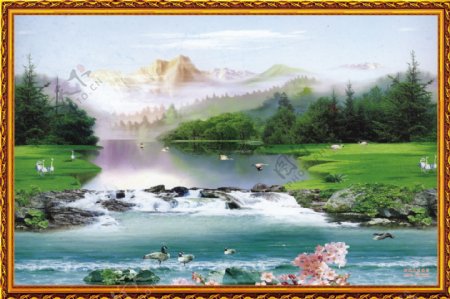 仙境湖畔自然风景画