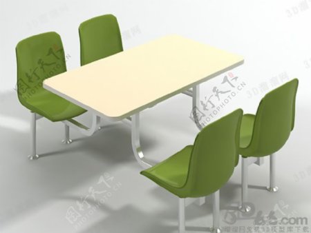 3D连体餐桌椅模型