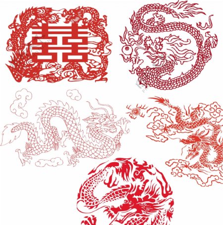 中国龙纹龙矢量传统剪纸