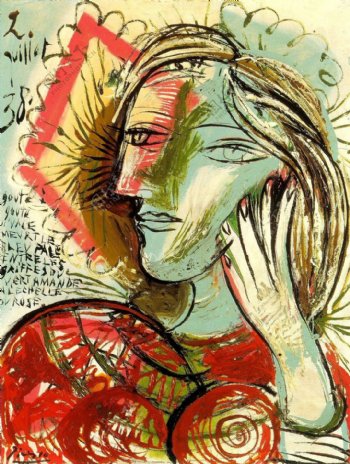 1938T鍧眅dejeunefilleaupo濡媏西班牙画家巴勃罗毕加索抽象油画人物人体油画装饰画