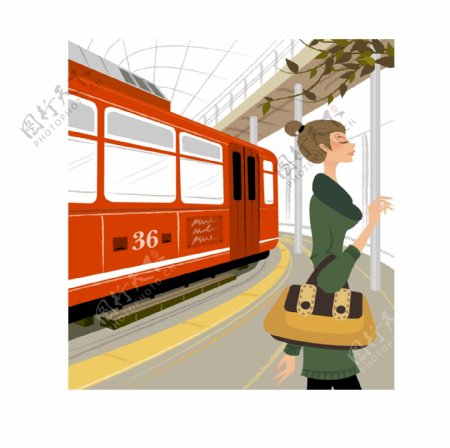 印花矢量图人物女人生活元素地铁免费素材