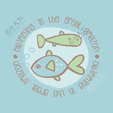 印花矢量图T恤图案图文结合海洋动物鱼免费素材